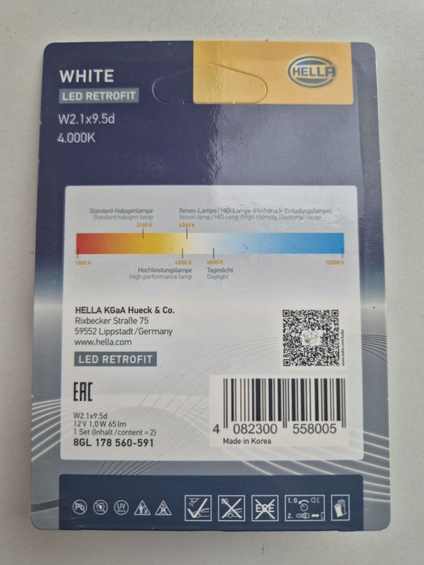 Світлодіодні лампи HELLA LED Retrofit W5W (T10) 8GL 178 560-591